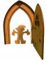 Preview: Tanno Design beliebteste Wichteltür, Feentür, Mäusetür aus Holz zum öffnen mit echtem Wichtel birnbaum 17cm