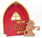 Preview: Tanno Design beliebteste Feuerwehr Wichtel, Wichteltür, Feentür, Mäusetür aus Holz zum öffnen mit echtem Wichtel rot/gelb 17cm