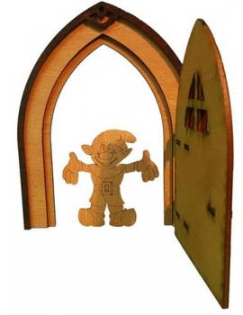 Tanno Design beliebteste Wichteltür, Feentür, Mäusetür aus Holz zum öffnen mit echtem Wichtel birnbaum 17cm