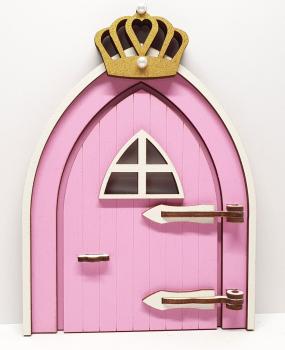 Tanno Design beliebteste kleine Prinzessin Wichtel Wichteltür, mit echtem Wichtel, Feentür, Mäusetür aus Holz zum öffnen rosa/weiß 17cm