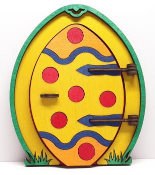 Tanno Design beliebteste Ostern Wichtel Wichteltür, mit echtem Oster Wichtel, Feentür, Mäusetür aus Holz zum öffnen gelb 17cm