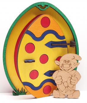 Tanno Design beliebteste Ostern Wichtel Wichteltür, mit echtem Oster Wichtel, Feentür, Mäusetür aus Holz zum öffnen gelb 17cm