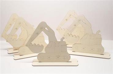 Bastellinchen Ausmalset 03 - Bagger Fahrzeuge - 5 Stück aus Holz