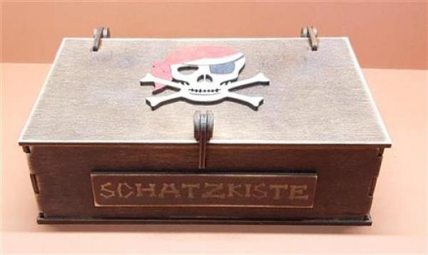 Piraten Schatzkiste für Kids aus Holz mit Goldmünzen - braun