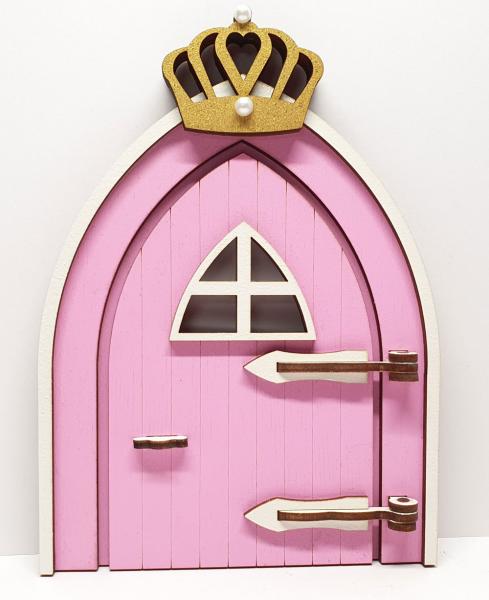 Tanno Design beliebteste kleine Prinzessin Wichtel Wichteltür, mit echtem Wichtel, Feentür, Mäusetür aus Holz zum öffnen rosa/weiß 17cm