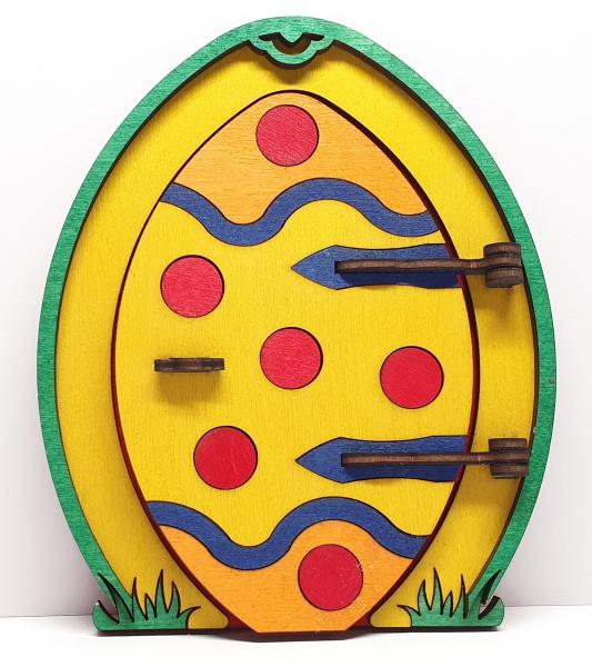 Tanno Design beliebteste Ostern Wichtel Wichteltür, mit echtem Oster Wichtel, Feentür, Mäusetür aus Holz zum öffnen gelb 17cm