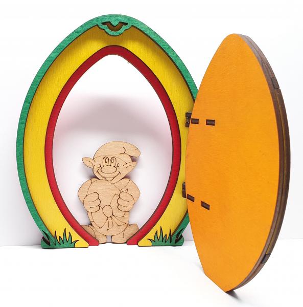 Tanno Design beliebteste Ostern Wichtel Wichteltür, mit echtem Oster Wichtel, Feentür, Mäusetür aus Holz zum öffnen gelb 17cm