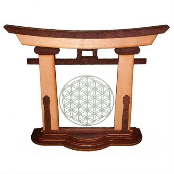 Tanno Design® Japan Torii Tor Hisa mit Kanji - Blume des Lebens - japanisches Standbild natur/braun