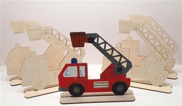 Bastellinchen Ausmalset 05 - Feuerwehr Fahrzeuge - 5 Stück aus Holz