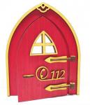 Tanno Design beliebteste Feuerwehr Wichtel, Wichteltür, Feentür, Mäusetür aus Holz zum öffnen mit echtem Wichtel rot/gelb 17cm