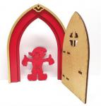 Tanno Design Weichnachten Wichteltür, Feentür, Mäusetür, Elfentür aus Holz zum öffnen mit lustigem Wichtel Gold/rot 17cm hoch