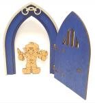 Tanno Design beliebteste Polizei Wichteltür,mit echtem Polizei Wichtel, Feentür, Mäusetür aus Holz zum öffnen blau/silber 17cm