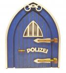 Tanno Design beliebteste Polizei Wichteltür,mit echtem Polizei Wichtel, Feentür, Mäusetür aus Holz zum öffnen blau/silber 17cm