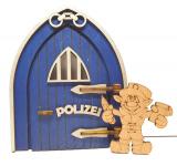 Tanno Design beliebteste Polizei Wichteltür,mit echtem Polizei Wichtel, Feentür, Mäusetür aus Holz zum öffnen blau/silber 17cm
