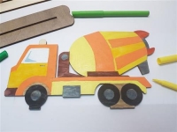 Bastellinchen Ausmalset 04 - Betonmischer Fahrzeuge - 5 Stück aus Holz