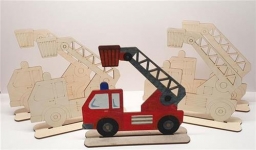 Bastellinchen Ausmalset 05 - Feuerwehr Fahrzeuge - 5 Stück aus Holz
