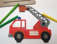 Bastellinchen Ausmalset 05 - Feuerwehr Fahrzeuge - 5 Stück aus Holz
