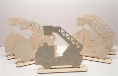 Bastellinchen Ausmalset 05 - Feuerwehr Fahrzeuge - 5 Stück aus Holz