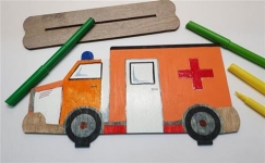 Bastellinchen Ausmalset 06 - Krankenwagen Fahrzeuge - 5 Stück aus Holz