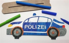 Bastellinchen Ausmalset 07 - Polizei Fahrzeuge - 5 Stück aus Holz