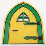 Tanno Design beliebteste Wichteltür, Feentür, Mäusetür aus Holz zum öffnen mit echtem Wichtel gelb/grün 17cm